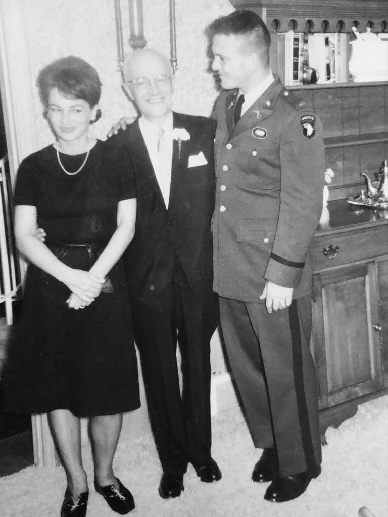 My father wearing his paratrooper wings and 101st Airborne Division patch with his father and sister, Rosemarie. Fort Campbell, Kentucky.Dr. Carbone’s Autobiography: A Son in the Shadow of a Green Beret Hero