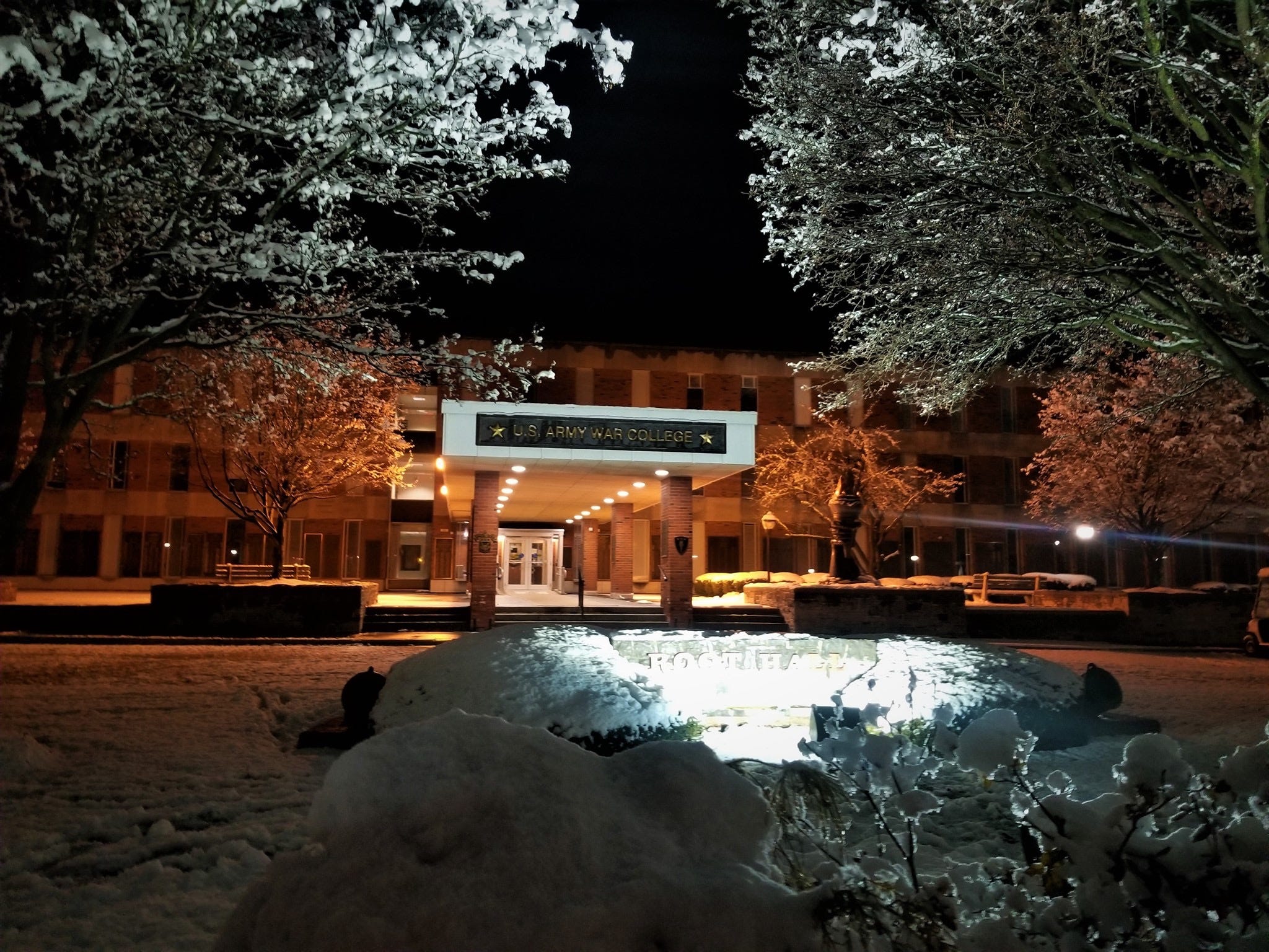 U.S. Army War College at Carlise Barracks, Pennsylvania in winter.  Autobiography of Dr. Anthony J. Carbone.