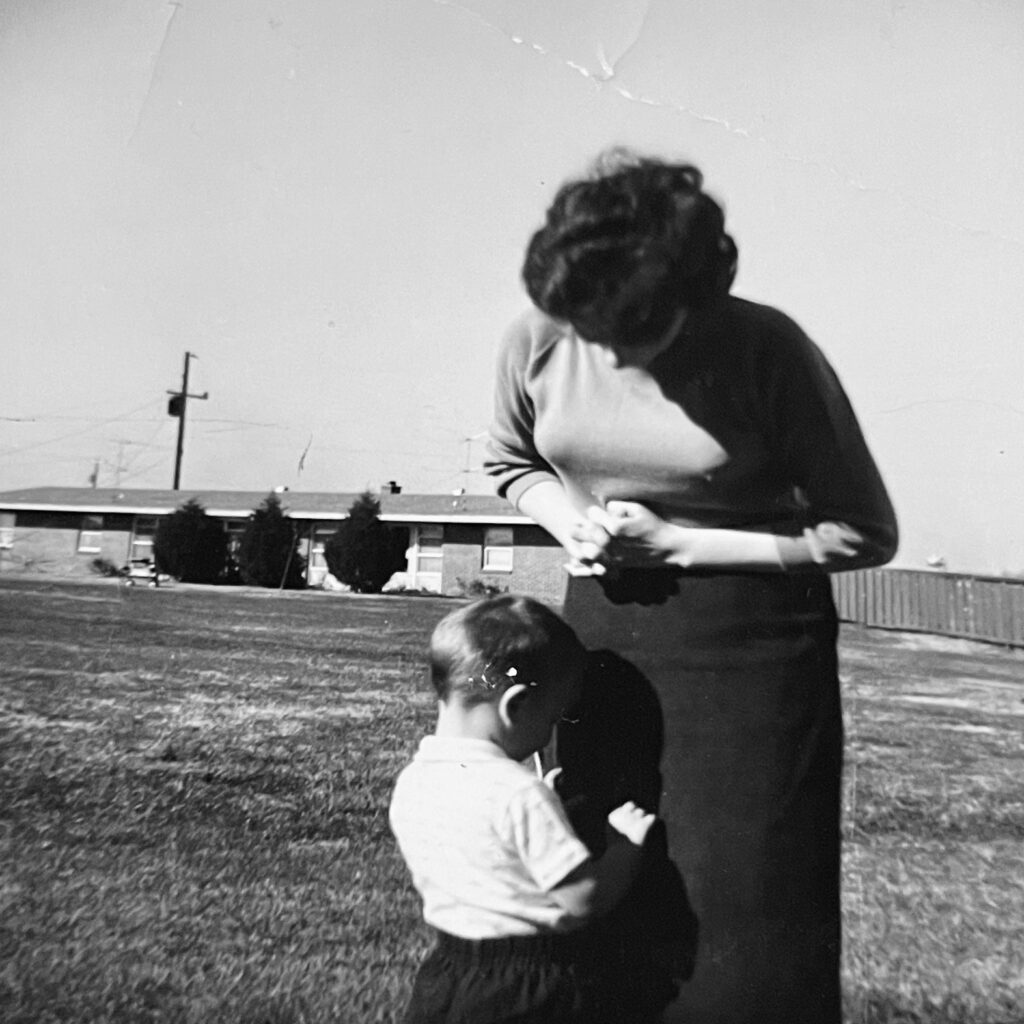 With my mother (Edda Carbone) when I was about 3 years old. This photo was taken behind our goverment quarters at Fort Campbell, Kentucky. Autobiography of Dr. Anthony J. Carbone.