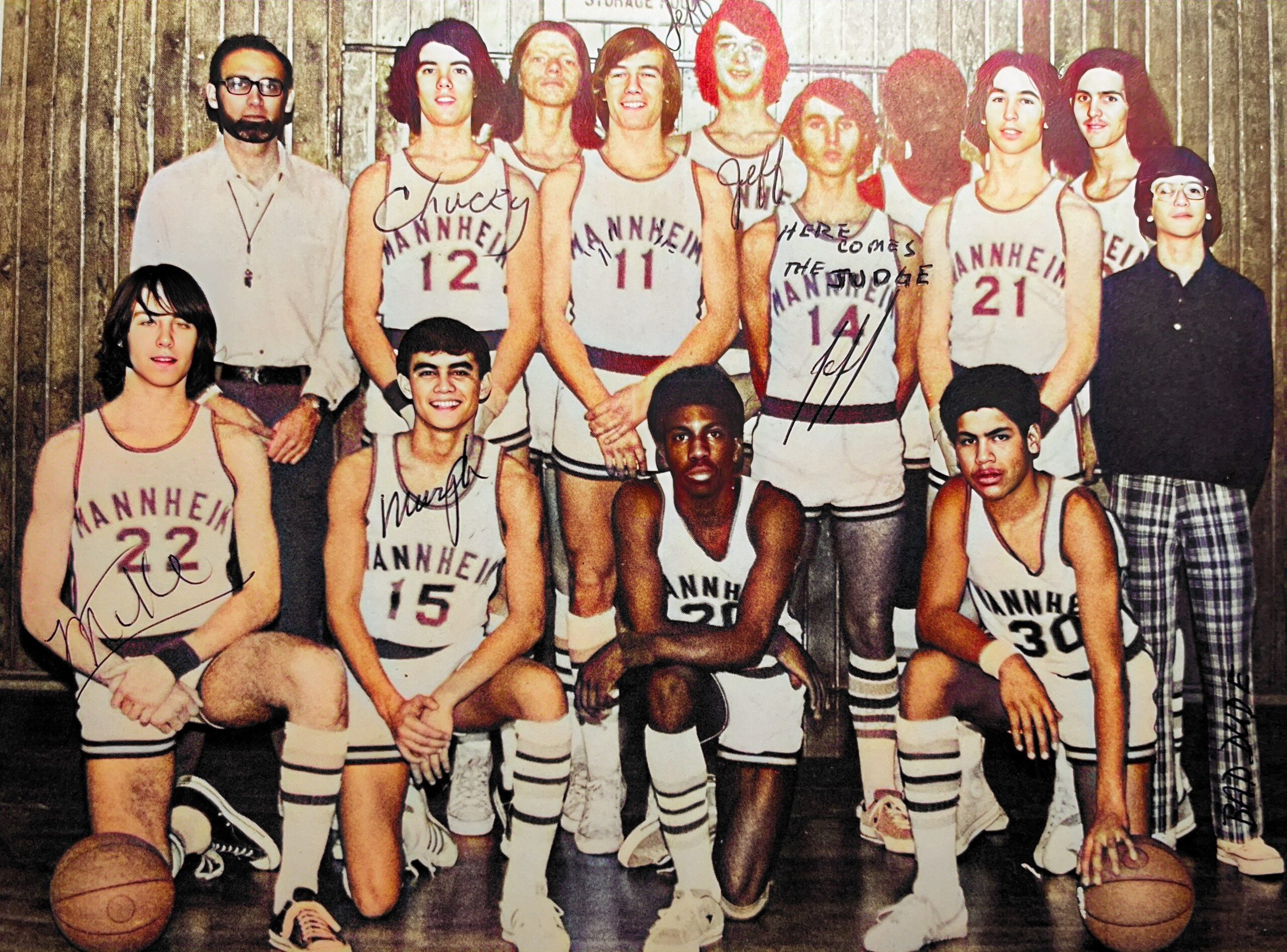 Men's Varsity Basketball Team with me as the manager at 5 foot 2 inches at Mannheim American High School in Germany.Part of the autobiography of Dr. Anthony J. Carbone, Son in the Shadow of a Green Beret Hero.