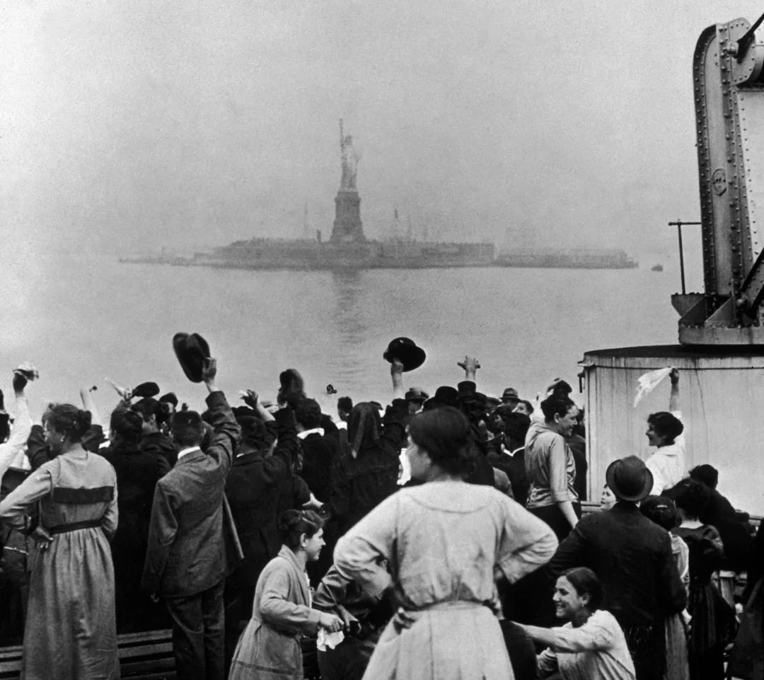 New Immigrants Cheer at the Sight of the Statue of Liberty Upon Arriving to America.  Dr. Anthony Carbone's Autobiography: Chapter 1 The Tailors' Legacy