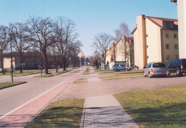 Base family housing area showing typical government apartment buildings at Benjamin Franklin Village, Mannheim, Germany.Part of the autobiography of Dr. Anthony J. Carbone, Son in the Shadow of a Green Beret Hero.