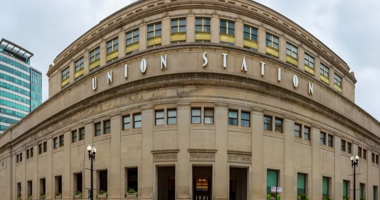 Photograph of Union Station in Chicago circa 1980.  Autography of Dr. Anthony J. Carbone.