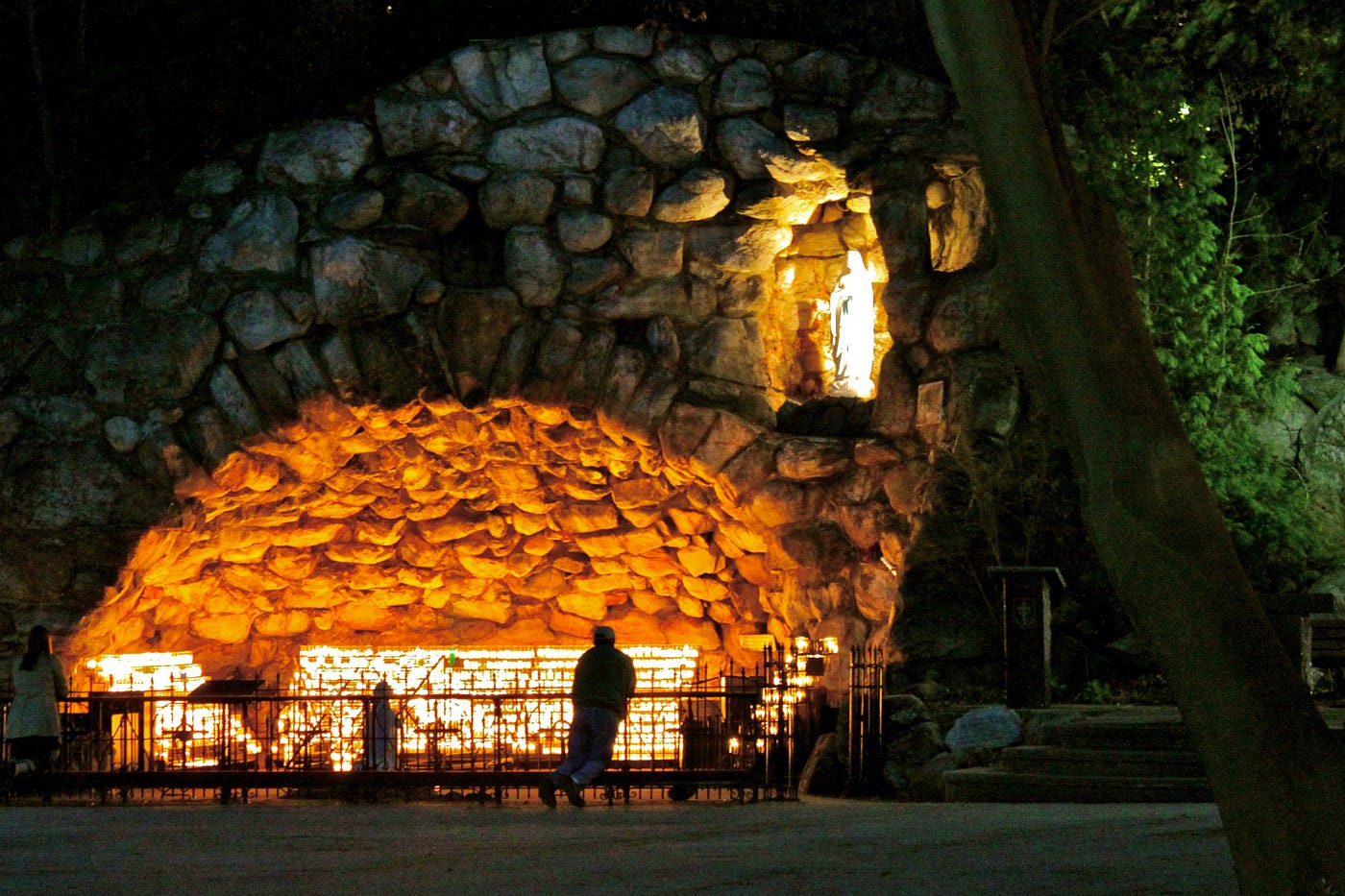 The Notre Dame Grotto at night. University of Notre Dame.