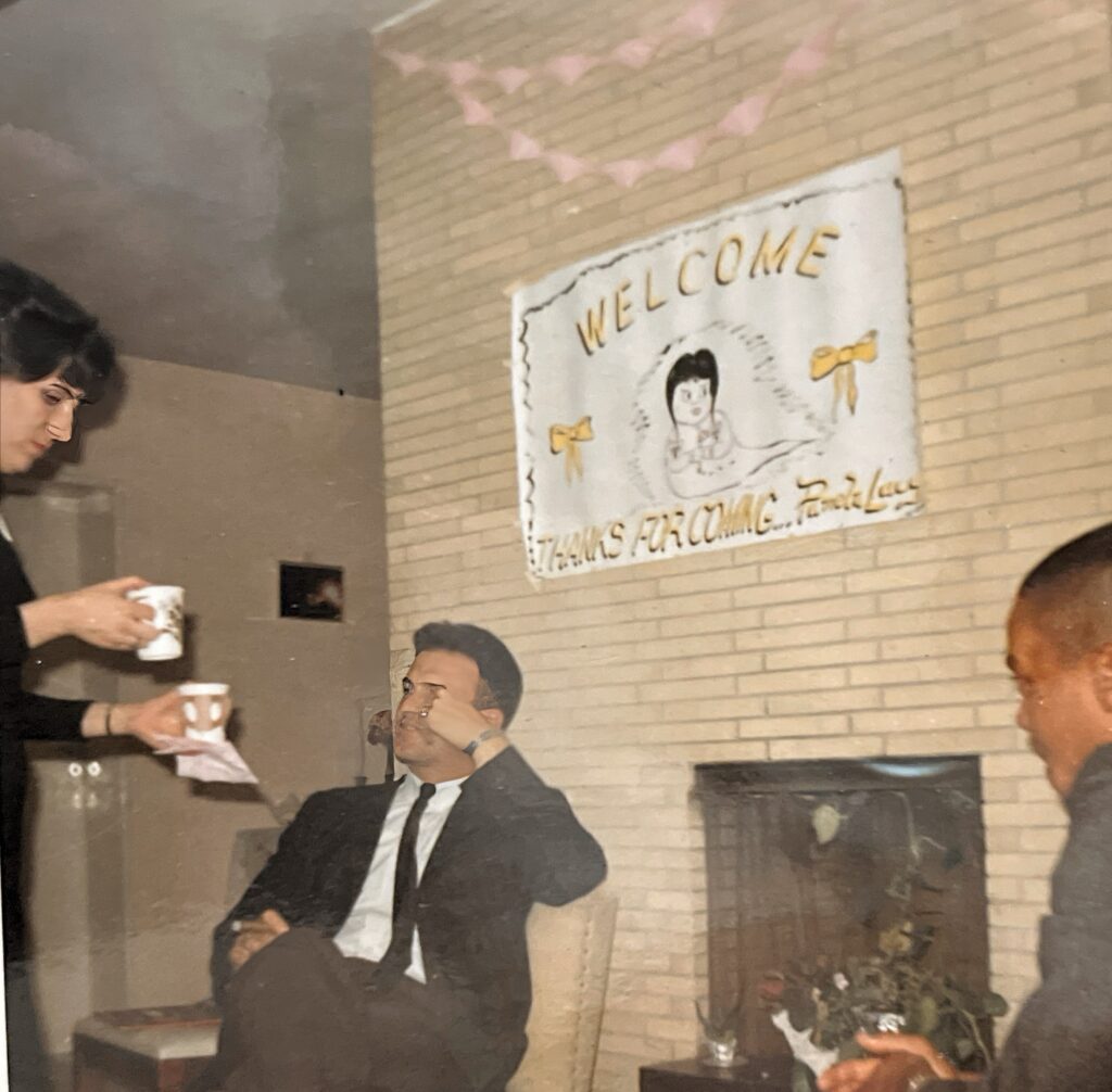 My baby sister Pamela's baptism party in our on-post quarters on Rose Barracks, Fulda, Germany.  Autobiography of Dr. Anthony J. Carbone.