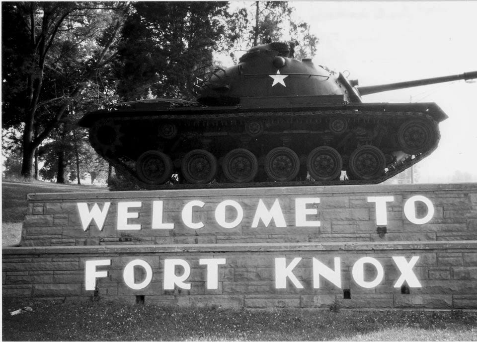 Front gate to Fort Knox, Kentucky — Home of the U.S. Armor Branch and School.