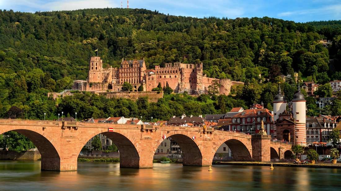 Heidelberg Castle with the Alte Brücke over the Necker River.