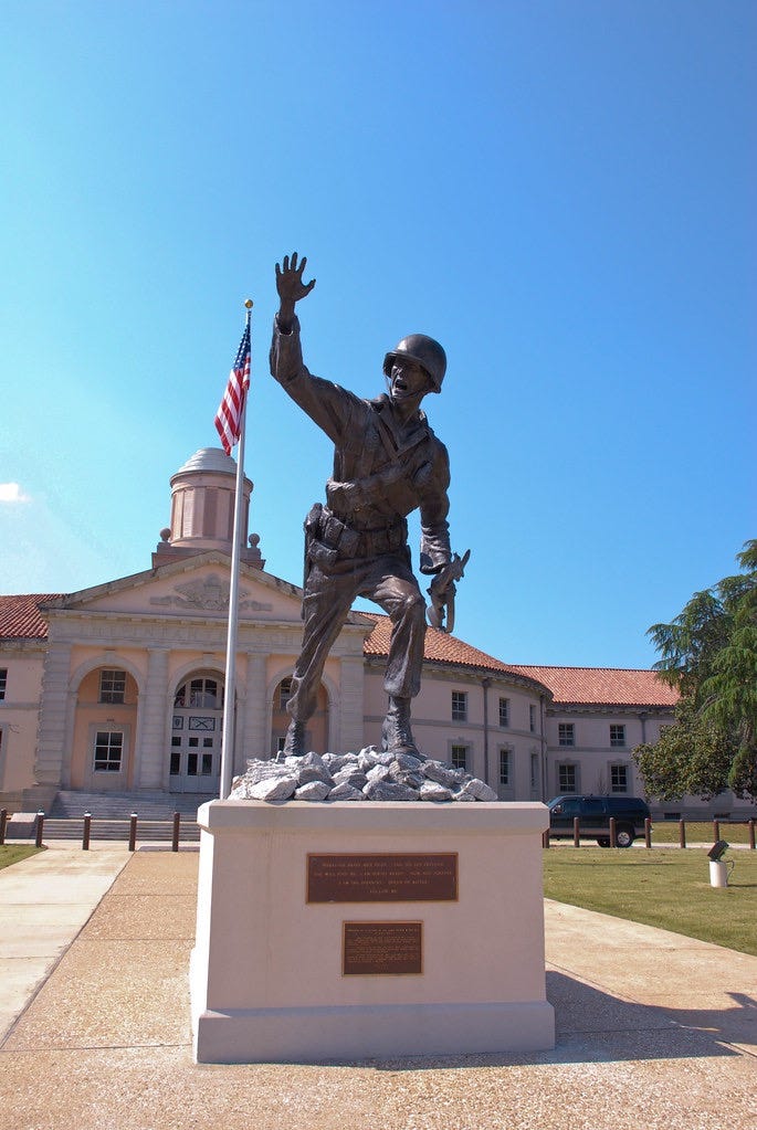 Famous “Follow Me” Statue at the U.S. Army Infantry School & Center at Fort Benning, Georgia.Dr. Carbone’s Autobiography: A Son in the Shadow of a Green Beret Hero