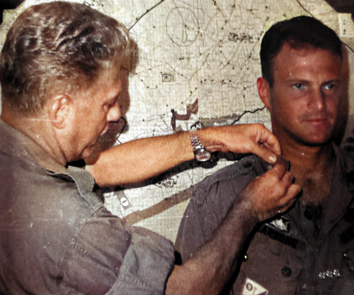 Dad (CPT Tony Carbone) being promoted to the rank of Major during his first tour of duty in Vietnam.Part of the autobiography of Dr. Anthony J. Carbone, Son in the Shadow of a Green Beret Hero.