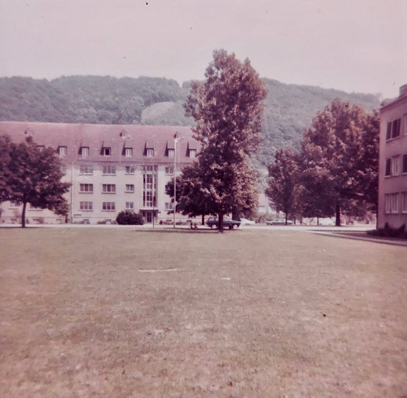 Typical housing quad at Mark Twain Village (MTV), military family housing area of Heidelberg, Germany for military personnel working at Campbell Barracks.Part of the autobiography of Dr. Anthony J. Carbone, Son in the Shadow of a Green Beret Hero
