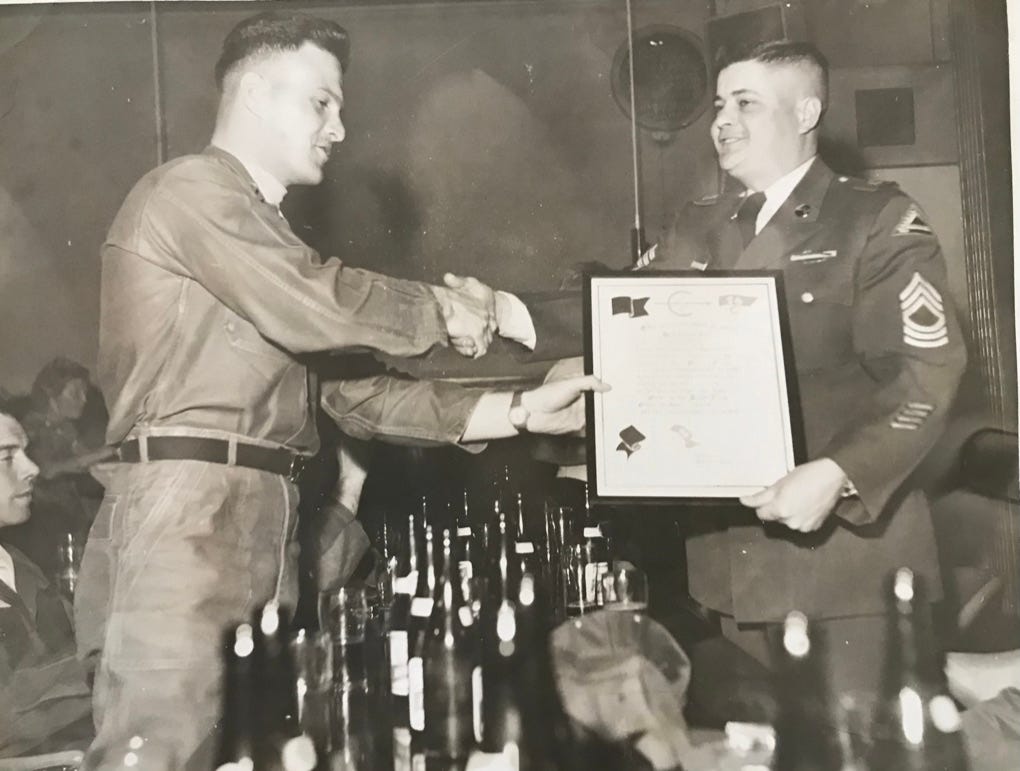 Dad receiving a certifiicate for commaning C Troop, 14th Armored Cavalry in Fulda, West Germany (c. 1965)