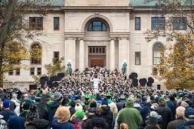 University of Notre Dame Marching Band playing for new students.