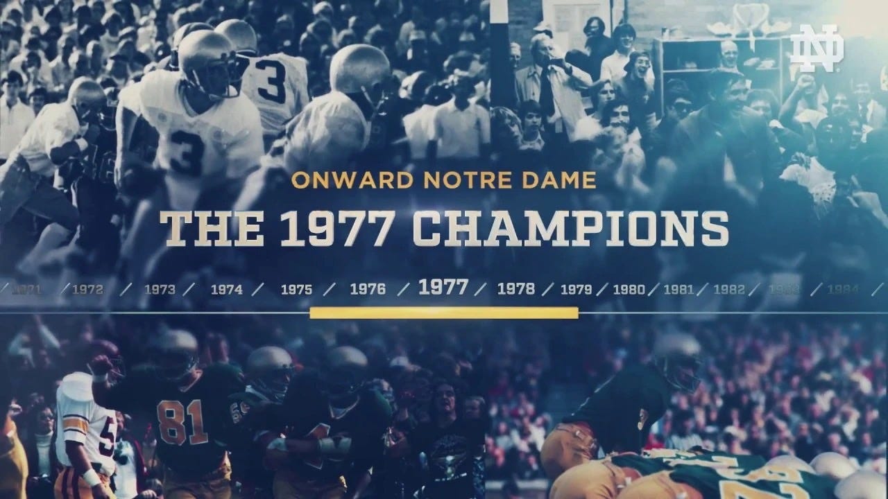 1977 NCAA National Football Champions. University of Notre Dame Fighting Irish. Joe Montana. Dr. Anthony Carbone autobiography.