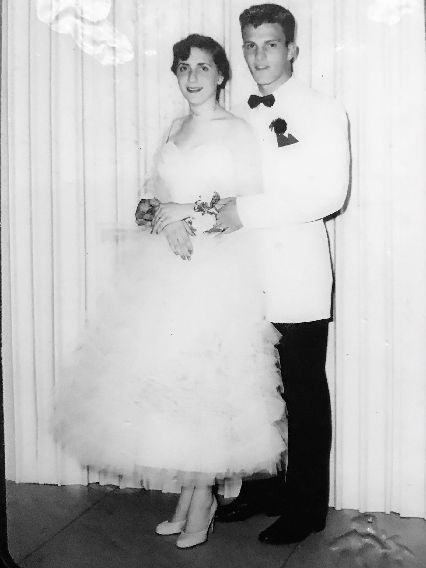 Mom (Edda Pietrantoni) and Dad (Cadet Tony Carbone) at my mother’s prom at Medford High School, Medford, Massachusetts c.1954.Dr. Anthony Carbone's Autobiography.