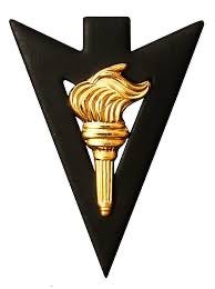 US Army Recondo Badge with black arrowhead and gold torch. Biography of Dr. Anthony J. Carbone.