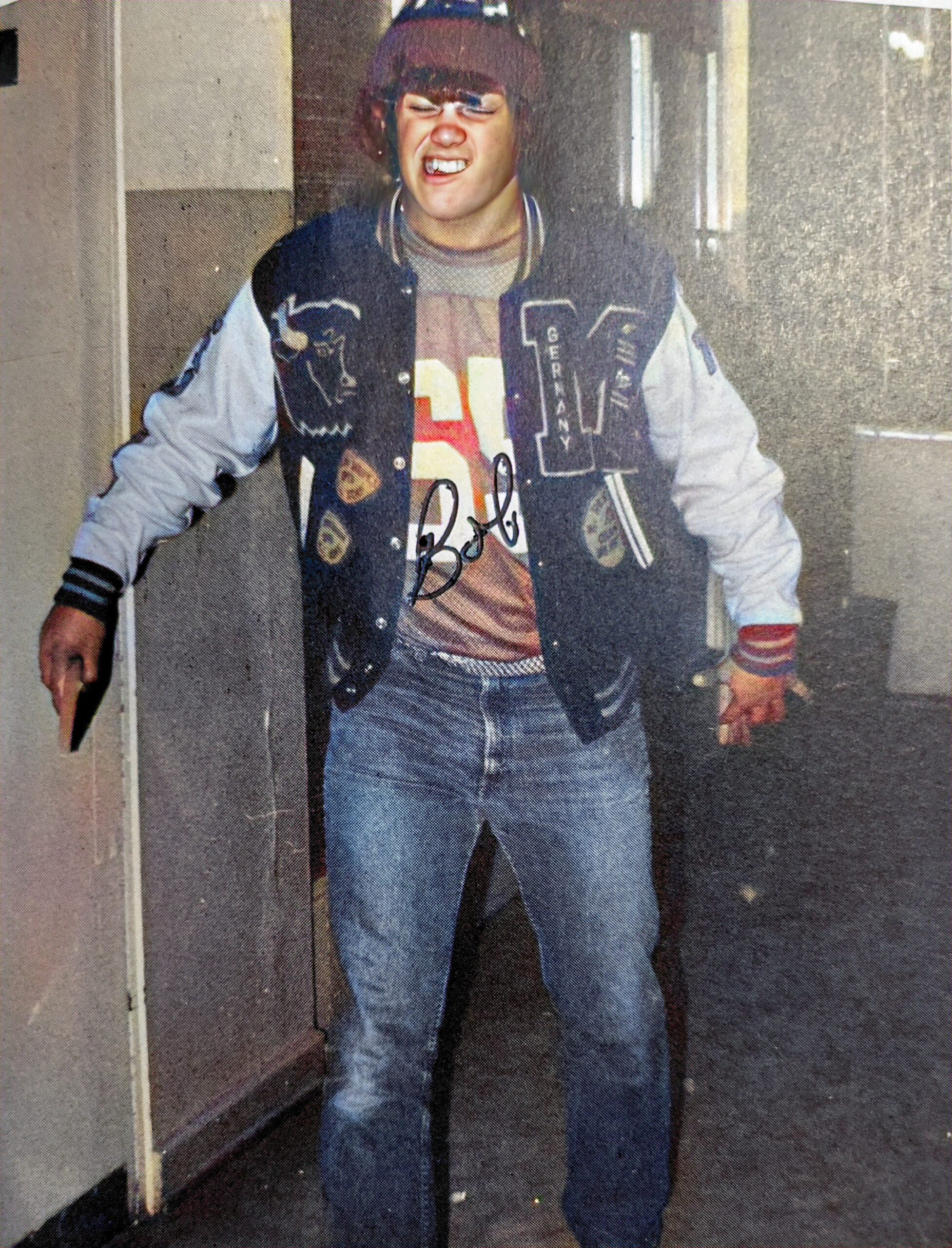 Bob Nicholson, Class of 1975, in his Mannheim Bison Varsity Letterjacket.Part of autobiography of Dr. Anthony J. Carbone, Son in the Shadow of a Green Beret Hero.