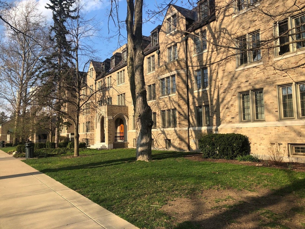 Farley Hall, one of the all-female dormitories, at the University of Notre Dame. Where Mariann Schmitz lived her first year at Notre Dame. Autobiography of Dr. Anthony J. Carbone.