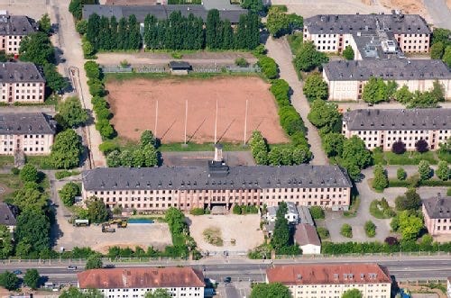 U.S. Army Campbell Barracks aeirial view in Heidelberg, Germany where my father worked in the War Plans Department in the deep basement called "The Mushroom".Part of the autobiography of Dr. Anthony J. Carbone, Son in the Shadow of a Green Beret Hero