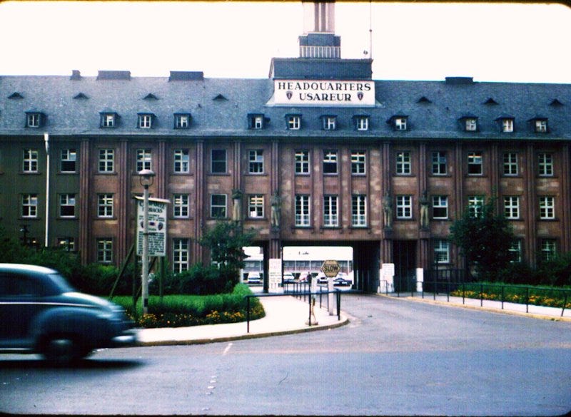This is the Headquarters US Army Europe (USAREUR) in Heidelberg, Germany. Another Nazi military building that was conviscated and repurposed by the U.S. Army after the war.