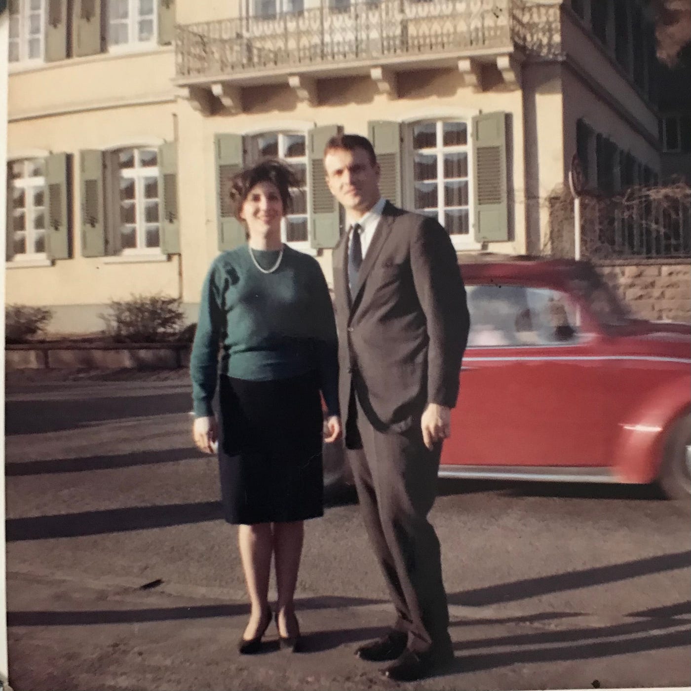 My parents (Captain Anthony and Edda Carbone) during one of our many Sunday trips to Old Heidelberg. My mother in her skirt, heels and pearls like I always remember her. Dad always looked good in and out of uniform.