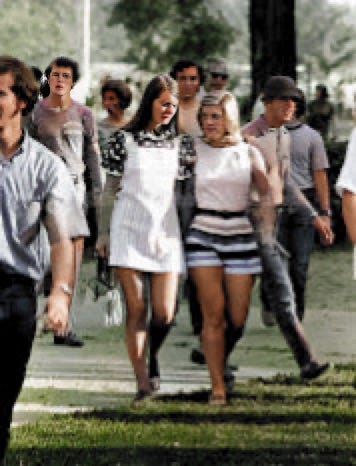 Girls of Saint Mary’s College mingled among the boys on the campus of Notre Dame