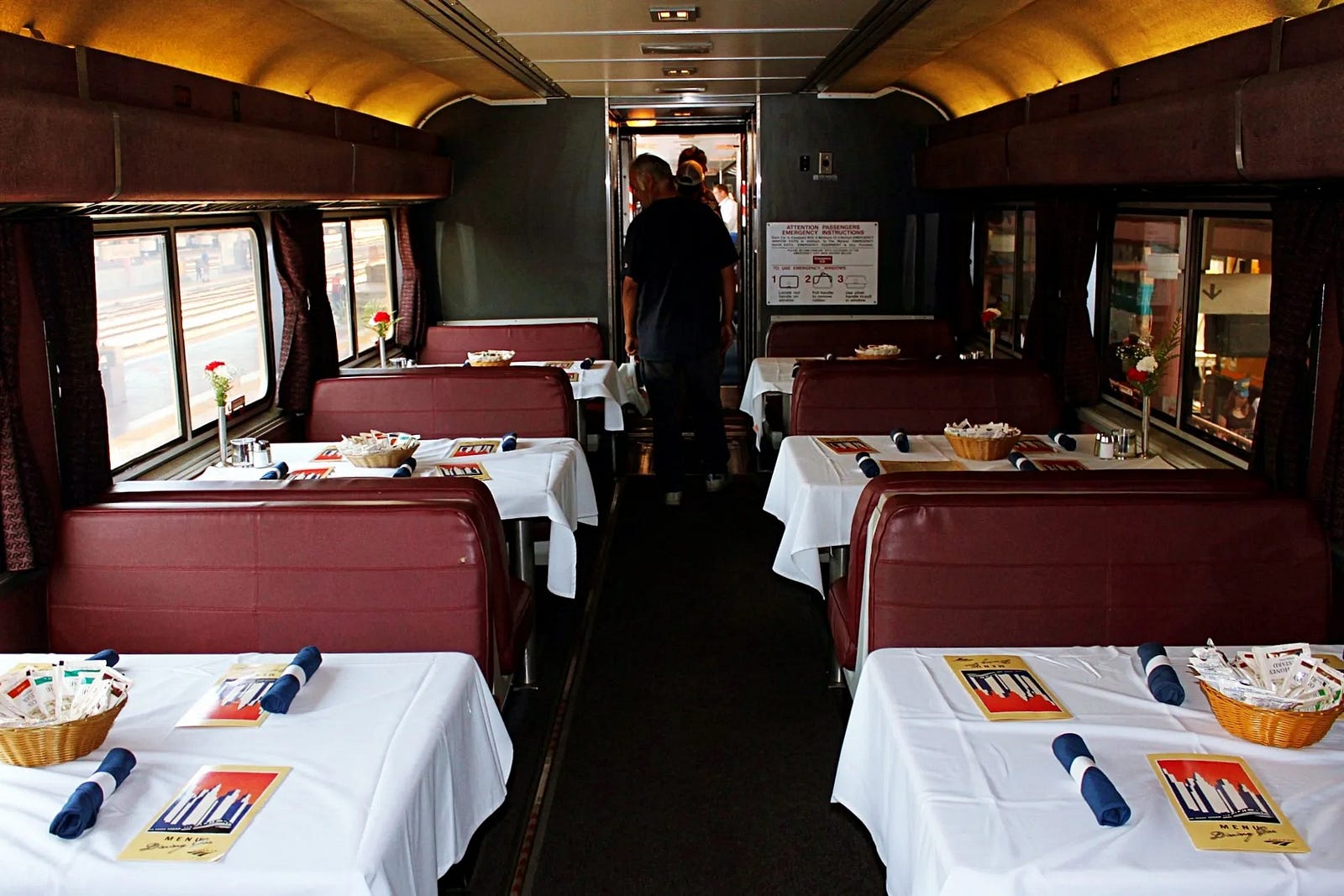 Photograph of an Amtrak diner car circa 1980.  Autobiography of Dr. Anthony J. Carbone.