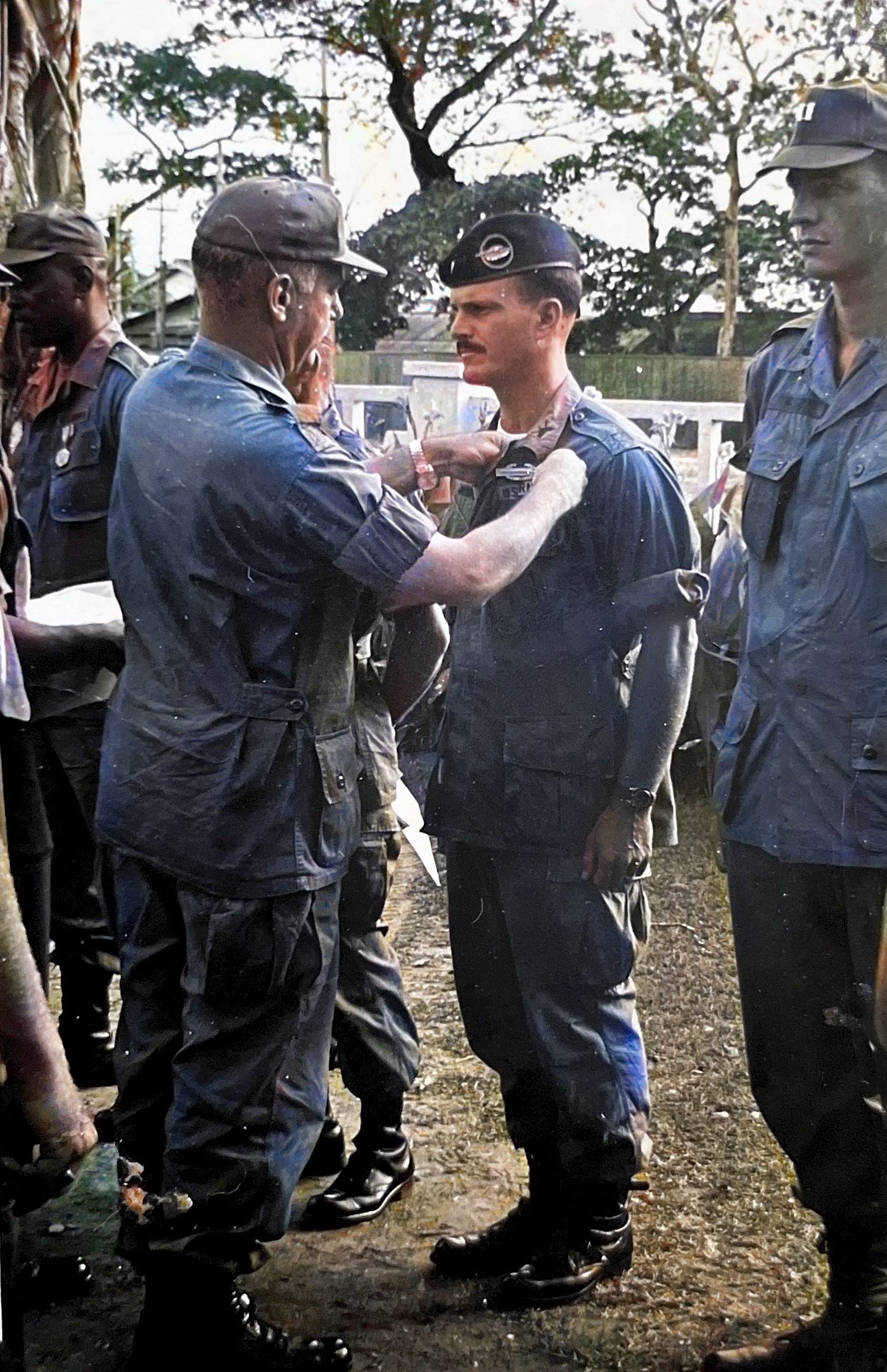 CPT Tony Carbone receiving the Combat Infantry Badge while serving as an Advisor for MACV in the Republic of Vietnam.Part of the autobiography of Dr. Anthony J. Carbone, Son in the Shadow of a Green Beret Hero.