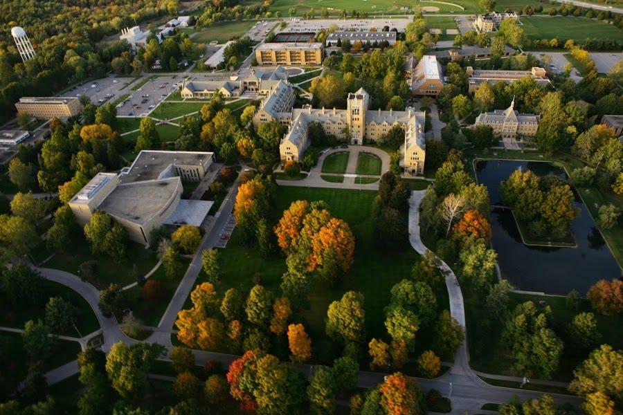 Aerial photograph of Saint Mary’s College, Notre Dame, Indiana.