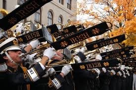 University of Notre Dame Marching Band playing for new students.