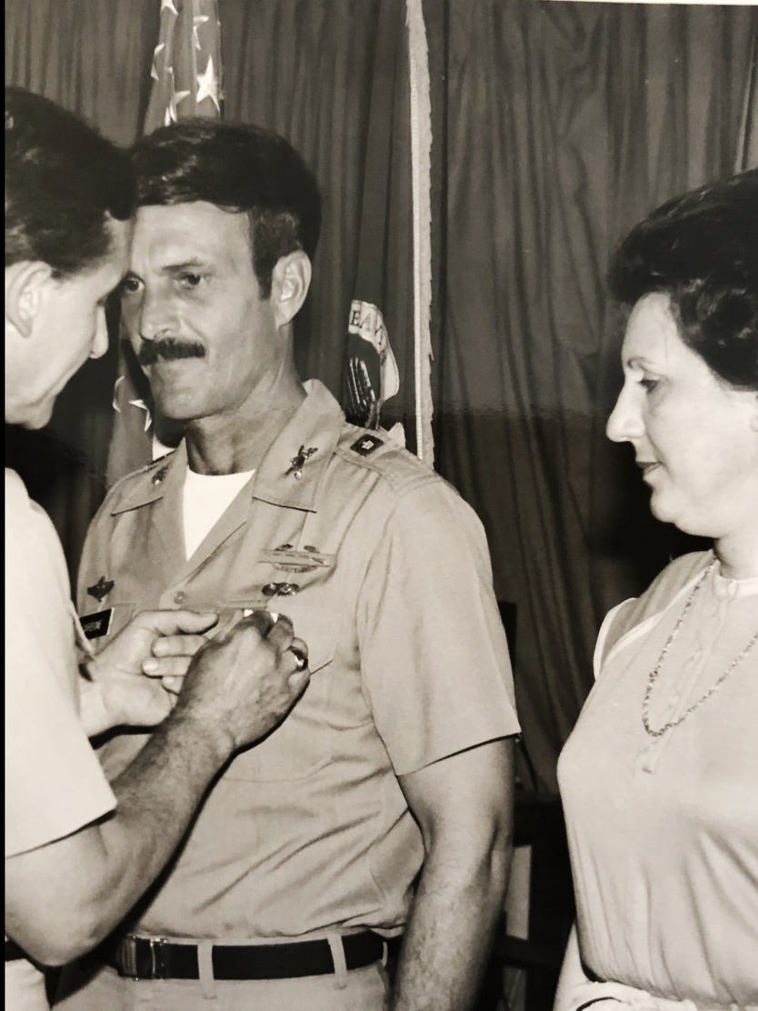 Dad receiving another medal at the Command & General Staff College with my mother by his side. Fort Leavenworth, Kansas. Autobiography of Dr. Anthony J. Carbone.