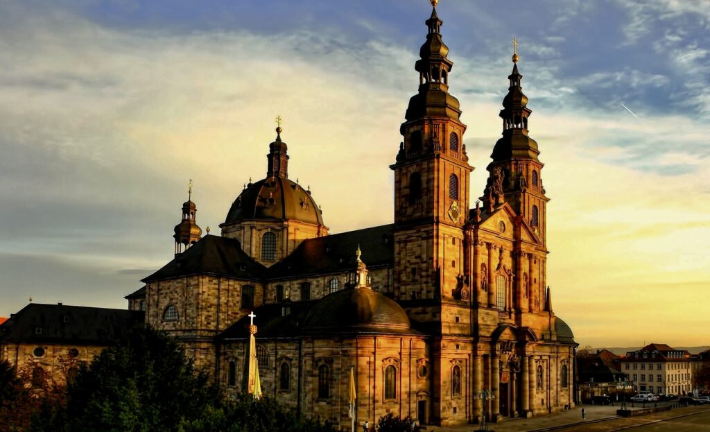One of Fulda, Germany's icons--the 18th Century Baroque Saint Salvator Cathedral whose bells could be heard all over the village.  Autobiography of Dr. Anthony J. Carbone.