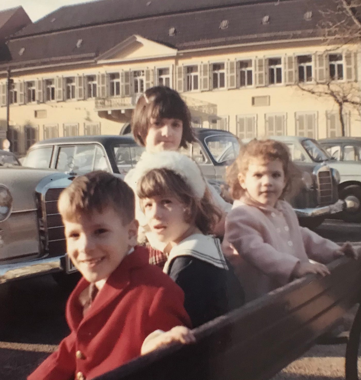 Lynne, Diana, Cynthia and me (Anthony Jr.) Carbone during our Sunday outing in Old Town Heidelberg. That’s our old tan colored Mercedes.
