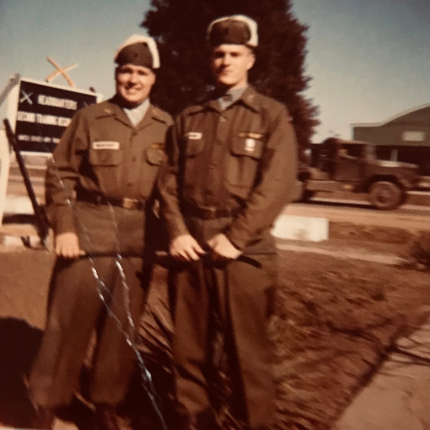 Dad (2LT Tony Carbone) as a new lieutenant (with “Tiny” Minoski) at Fort Leonard Wood