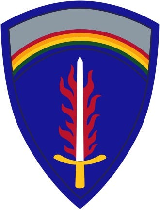 Shoulder patch of US Army Europe (USAREUR) Command that my father wore while assigned to Headquarters, USAEUR in Heidelberg, Germany.Part of the autobiography of Dr. Anthony J. Carbone, Son in the Shadow of a Green Beret Hero