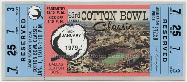 43rd Cotton Bowl Classic January 1, 1979 with the Fighting Irish.  Autobiography of Dr. Anthony J. Carbone.