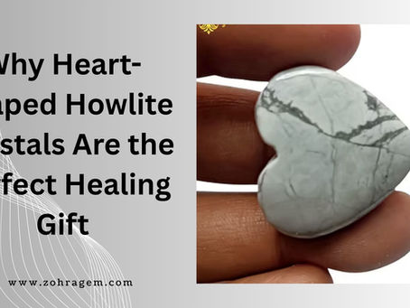 White heart-shaped Howlite crystal on soft background, symbolizing peace, love, and emotional healing.