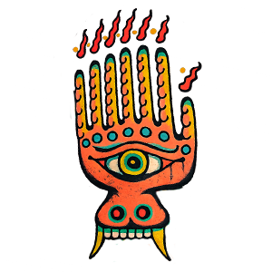 Folk art deity figure with flame crown, esoteric illustration at Holy Mountain Tattoo Asheville