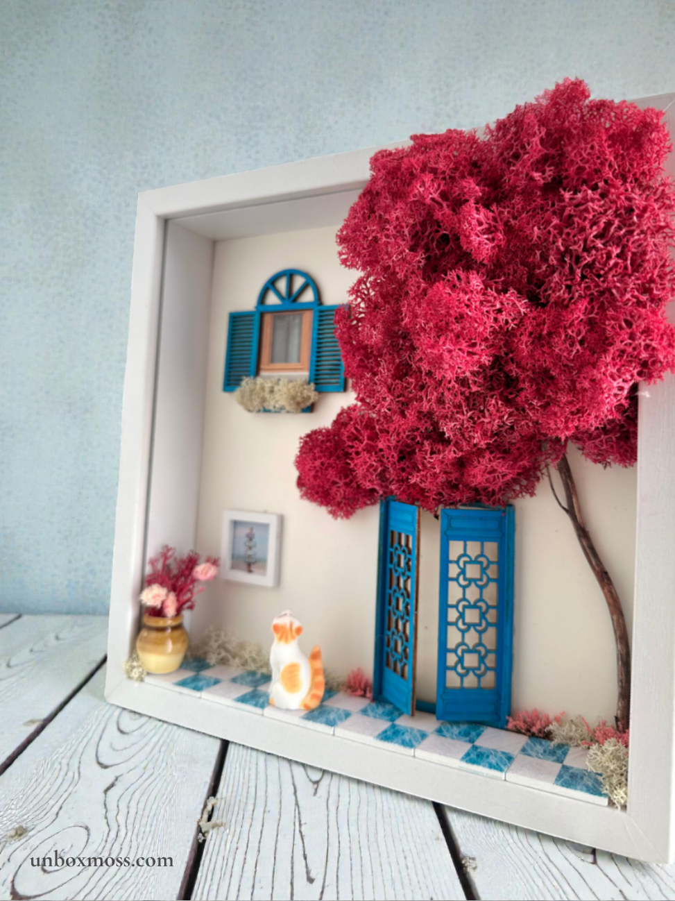 Миниатюра: Preserved moss wall art Greek island landscape with Scandinavian moss decor