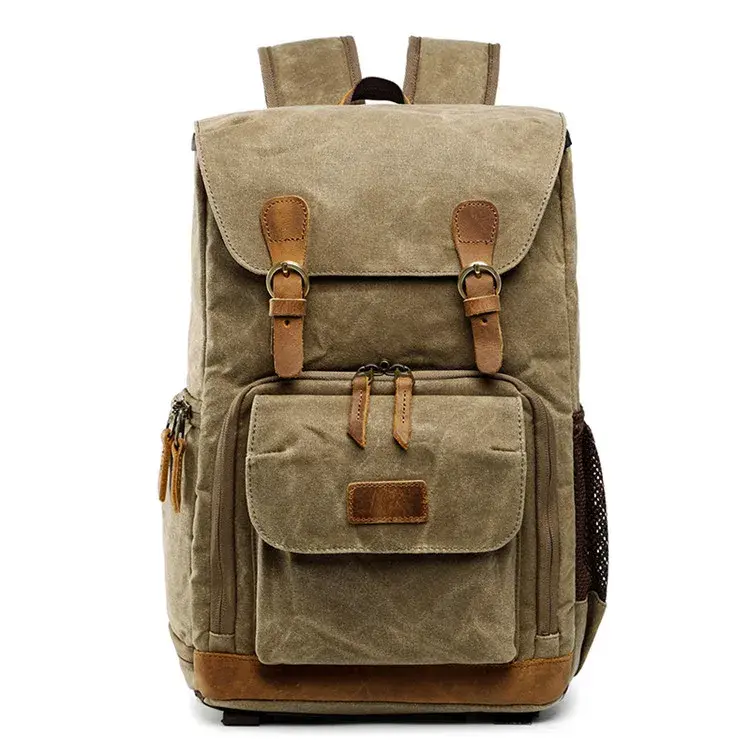 Thumbnail: Stylish Oil Wax Canvas Leather Rucksack Camera Backpack