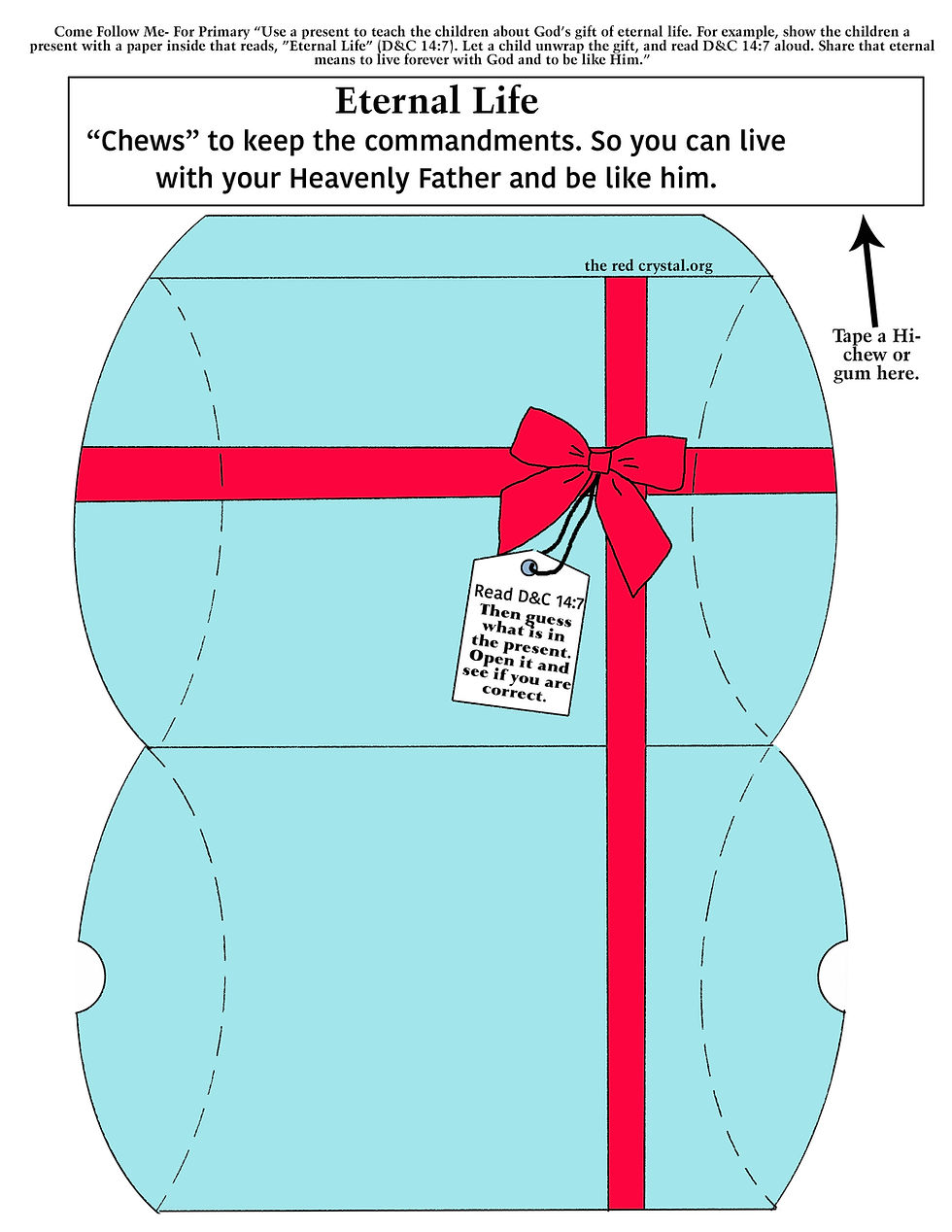 D&C 14:7, scripture activity. LDS free primary lesson helps, Eternal life gift, present with Hi-chews. Free LDS printable's, Come Follow Me 2021