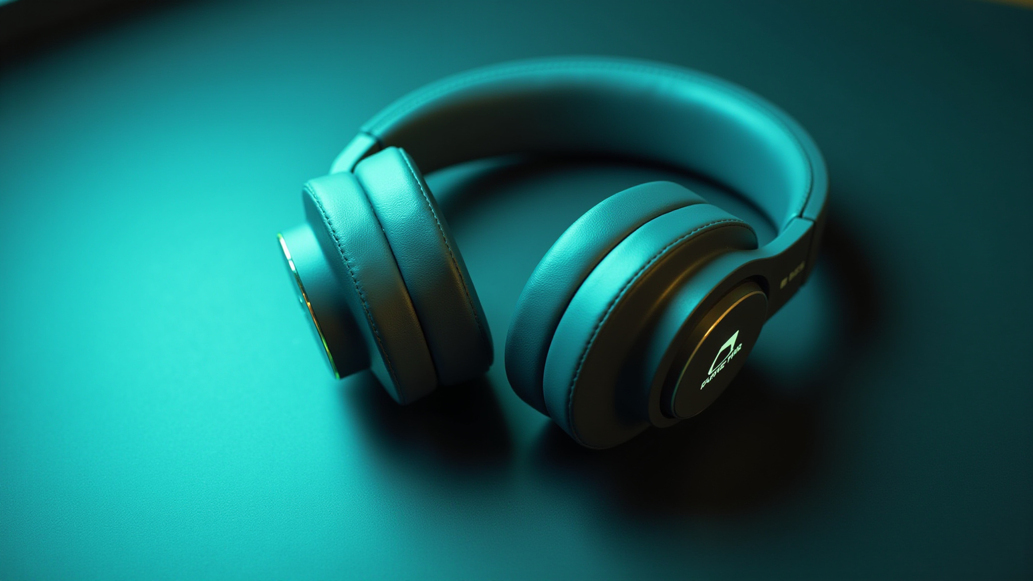 Fones de ouvido pretos com luz azul