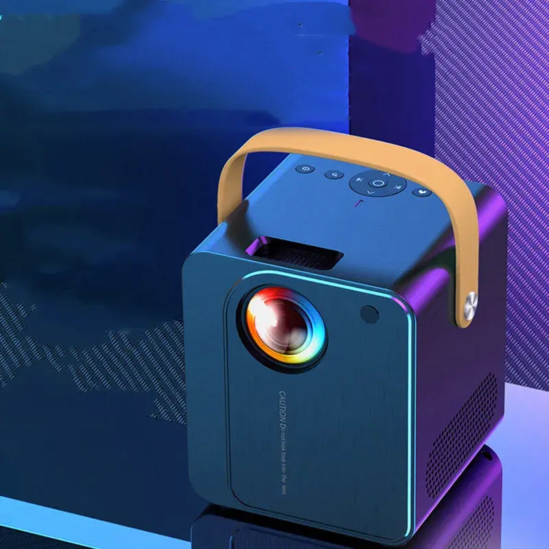 Mini projetor portátil com alça e luz da lente