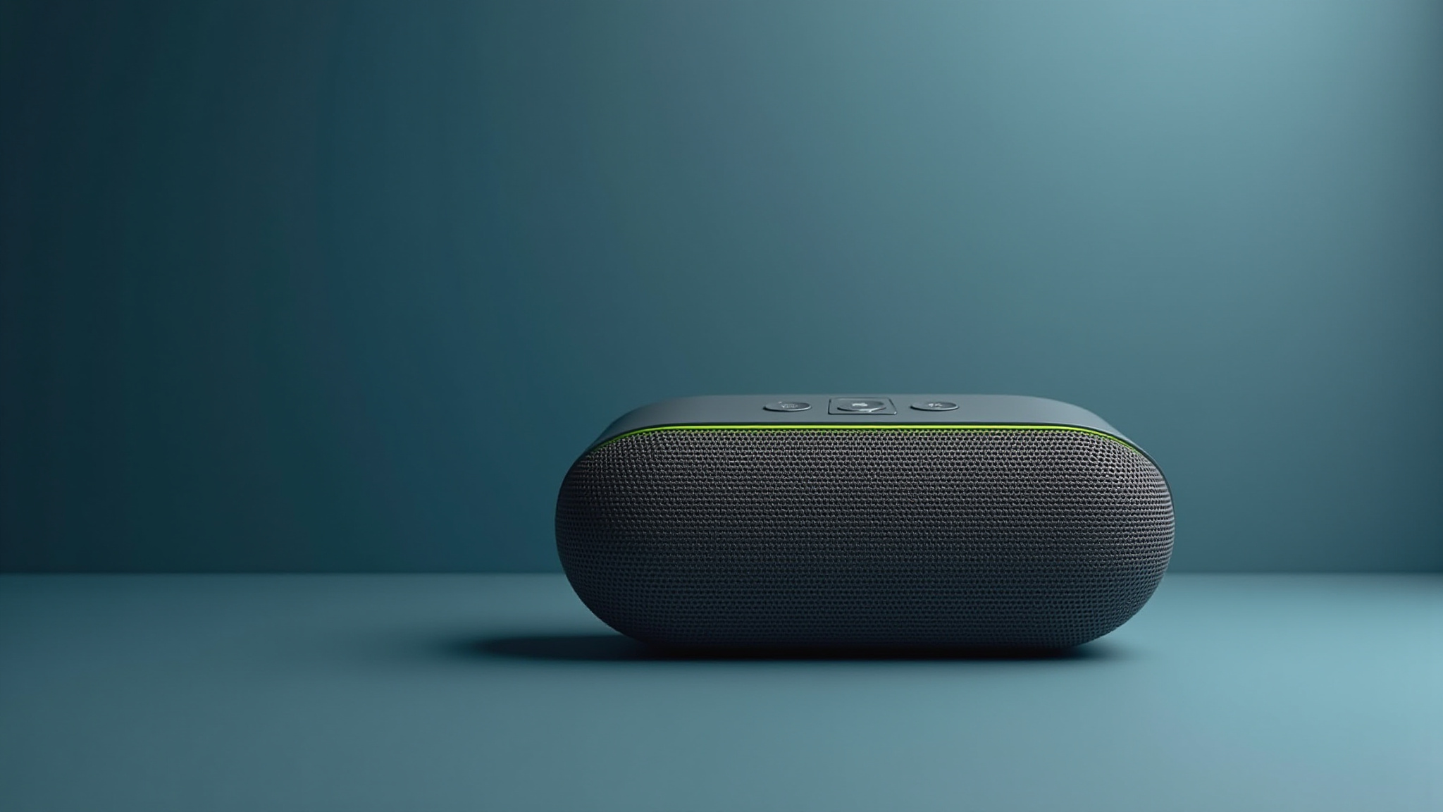 Caixa de som Bluetooth cinza-escura, oval, com faixa verde