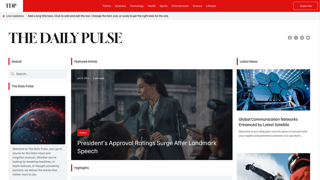 screenshot of demo site - Media Website