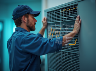 HVAC technician working with digital marketing analytics