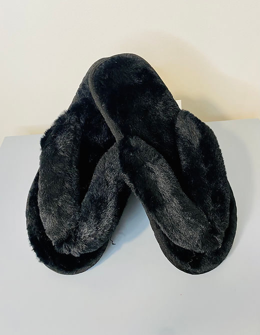 Faux Fur Flip Flop Slippers - Black or Grey | Jinty's Girls Boutiq