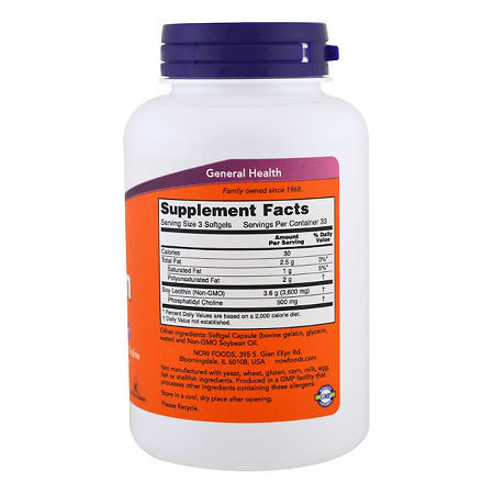 Миниатюра: Now Lecithin Лецитин соевый 1200 мг желатиновые капсулы, 100 шт.