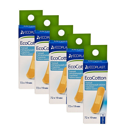 Ecoplast Набор тканых пластырей EcoCotton mini 72х19, 10 шт.