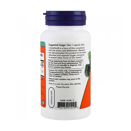 Миниатюра: Now L-Optizink L-Оптицинк 30 мг капсулы, 100 шт.