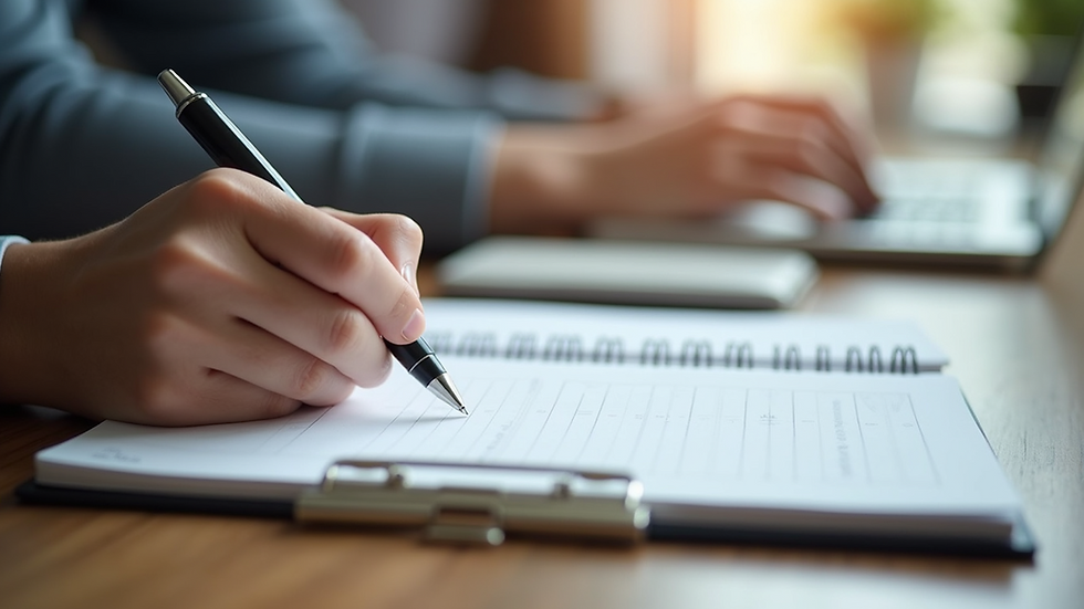Close-up view of a notebook and pen on a therapist's desk